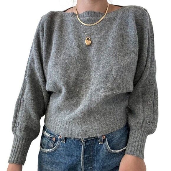 Vintage 1980s Womens Gray Angora Wool Blend Cropped Fuzzy Soft Sweater sz M - Picture 4 of 8
